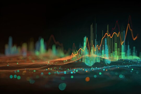 Abstract visualization of fluctuating data, with lines & layered elements suggesting growth/decline - Powered by Adobe