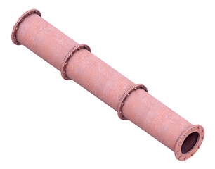 fully rusted metal pipe with heavy texture and bolted central coupling, 3d render, isometric view
