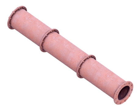 fully rusted metal pipe with heavy texture and bolted central coupling, 3d render, isometric view