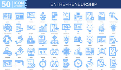 ENTREPRENEURSHIP icon collection set. Containing Office, Strategic Plan, Folder, recruitment employee, money management icon. Simple line vector