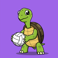 A funny turtle cartoon with a smaller cute baby turtle riding its back, a green vector illustration of a happy reptile animal with a smile on its shell