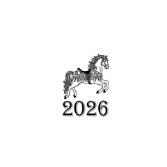 Carousel Horse, Merry go round horse, French carousel, Retro carousel, 2026. Vector illustration of carousel horse, logo, Happy New Year, xmas