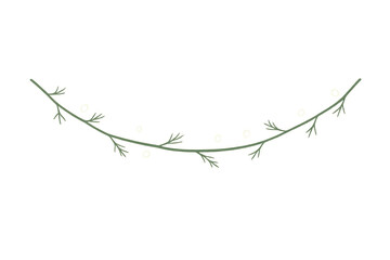 Decorative natural green vine border design element with small leaves creating a simple garland for spring events