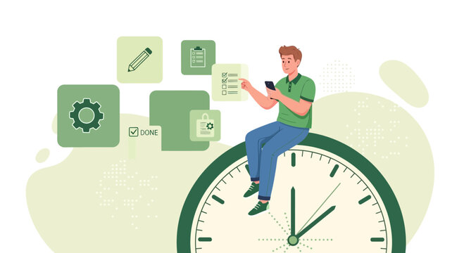 Efficiency Focused Time Management Strategy Depicted With Modern Infographic Elements