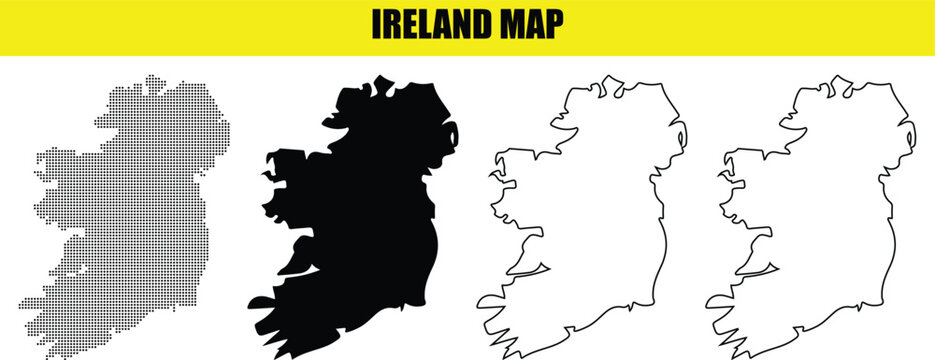 Hand made Ireland map vector set featuring solid and outline styles for geographic and infographic design