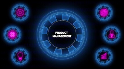 Digital Product Management Concept with Icons and Binary Code technology futuristic