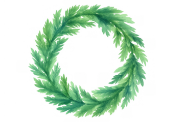 Evergreen watercolor wreath frame, festive christmas holiday decoration with transparent background