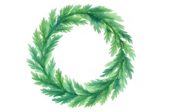 Evergreen watercolor wreath frame, festive christmas holiday decoration with transparent background