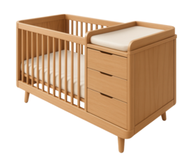 A crib with an integrated changing table for efficient use of space in a small nursery.