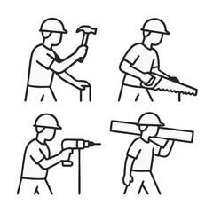Line Art of Construction Worker with Tools.eps