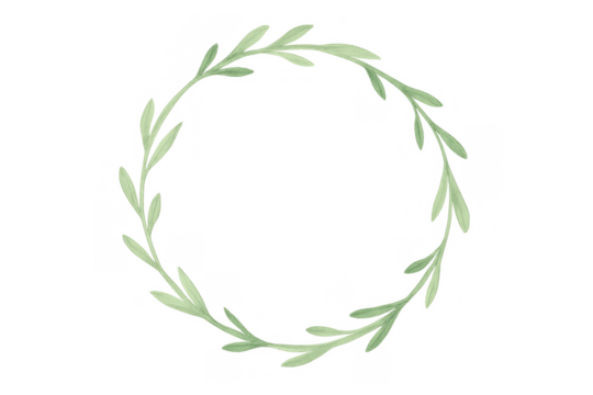 Green watercolor leaves creating a delicate botanical wreath round frame with transparent background - Powered by Adobe