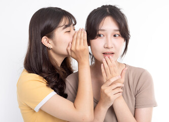 Portrait of two beautiful gossiping girls