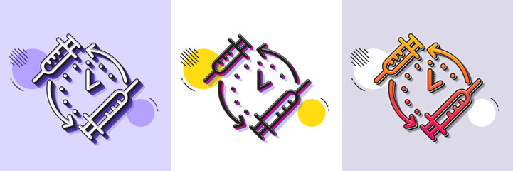 Vaccination schedule line icon. Halftone dotted pattern. Gradient icon with grain shadow. Vaccine syringe sign. Second injection time symbol. Line vaccination schedule icon. Various designs. Vector
