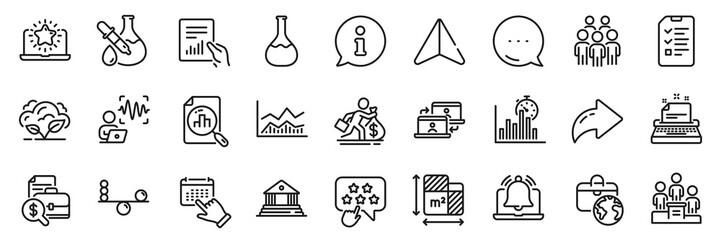 Interview, Global business and Ranking star line icons pack. Share, Message, Paper plane icons. Business podium, Accounting report, Salary web icon. Floor plan, Info, Court building pictogram. Vector