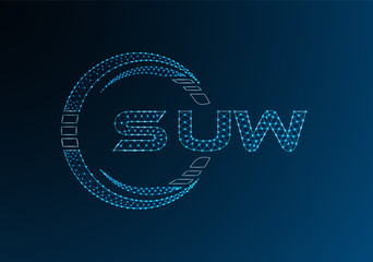 SUW low poly letter logo vector design. SUW lower poly logo design. Low poly logo.