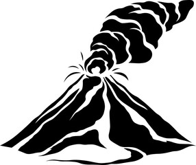 Powerful volcano erupting with dark smoke billowing outward and lava flowing downside
