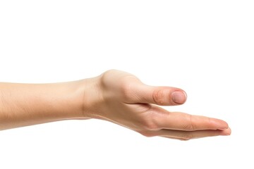 Woman hand finger white background gesturing.