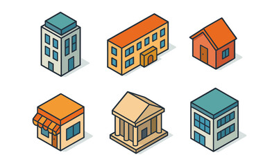 Fototapeta premium Isometric buildings: diverse urban architecture in modern design