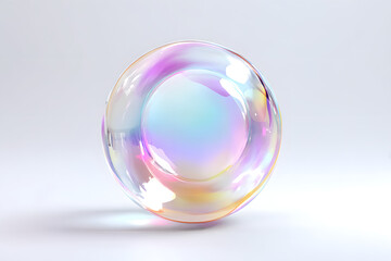 giant translucent glowing energy orb with a central sphere of rainbow fluid and pearlescent surface on a clean white background