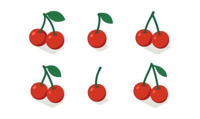 Flat style cherry collection: minimalist fruit illustrations with shadows