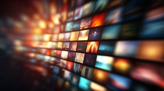 A High Resolution image of wall of screens displaying various images and videos in a digital display.