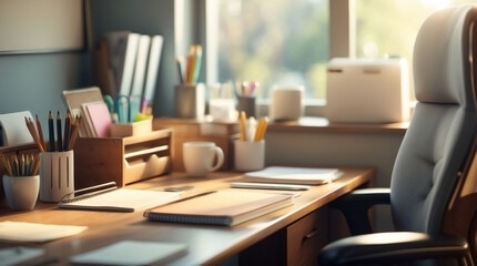 Naklejka premium A modern office woehspace a wood_2