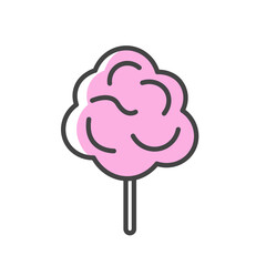 pink cotton candy on stick, simple sweet dessert icon