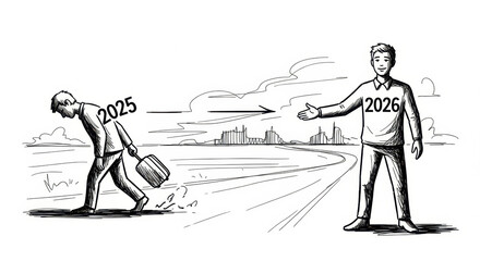 Obraz premium Goodbye 2025 Welcome 2026 Illustration Concept