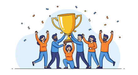 Team Celebrates Victory Together and Appreciates the Great Achievement and Glory