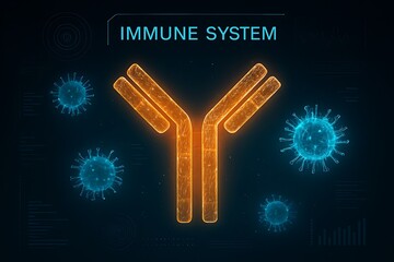 Immune system visualization hologram showing antibody response in 3D.