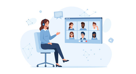 Online Meeting Discussion: Woman Leading a Video Conference with a Diverse Group