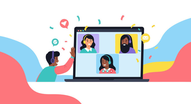 Online Meeting Communication, Digital Connection and Global Collaboration, Remote Teamwork and