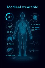 Smart medical wearable data displayed as hologram around human body
