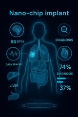  Nano-chip implant diagnostic hologram with medical data overlay.