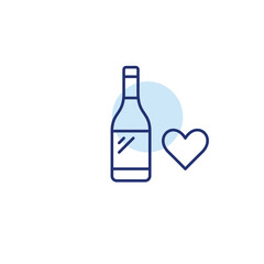 Wine bottle and heart. Quality drinks, approved alcohol. Customer favorites. Pixel perfect, editable stroke vector icon