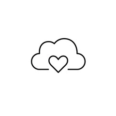 Cloud and heart. Add data to favorites, secure virtual storage with protection. Pixel perfect, editable stroke vector icon