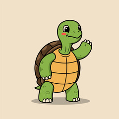 A fun, green cartoon turtle drawing is a cute animal character illustration showing a happy, cheerful reptile