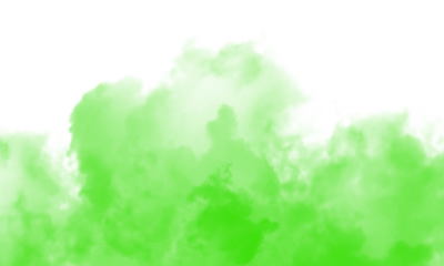 Vibrant green smoke billowing against a white backdrop, creating an ethereal and captivating visual effect, perfect for adding a touch of mystique and color isolated on transparent background