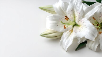 Obraz premium A High Resolution image of closeup of two white lilies isolated on white background.