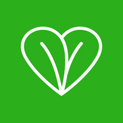 Zwei übereinander liegende, grüne Blätter, die zusammen ein Herz ergeben