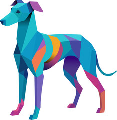 Obraz premium Italian Greyhound Dog, Colorful geometric polygonal illustrations of various dogs in playful poses, showcasing vibrant faceted shapes and modern low-poly art style, transparent background