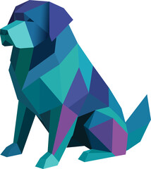 Caucasian Shepherd dog, Colorful geometric polygonal illustrations of various dogs in playful poses, showcasing vibrant faceted shapes and modern low-poly art style, transparent background