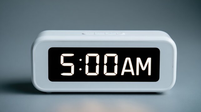 Digital alarm clock displaying 500 am on a gray background
