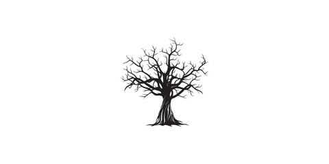Dark Silhouette Gnarled Bare Tree Logo Vector