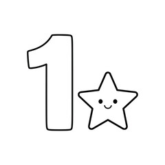 Number one with cute star, outline drawing