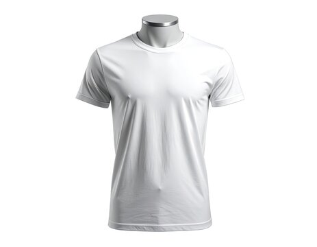 White crew neck short-sleeved t-shirt on a headless mannequin