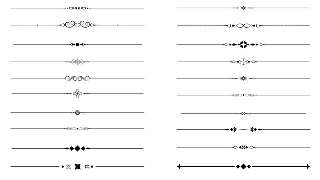 Decorative simple divider. Line borders, dividers for page, text underline. Vector set 