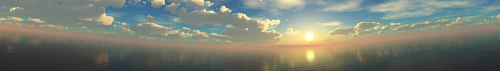 Panorama of sea sunset, ocean sunrise, seascape, 3d rendering

