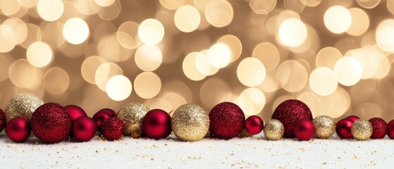 Elegant red and gold luxury christmas sale banner festive holiday poster with shiny lights and glitter texture