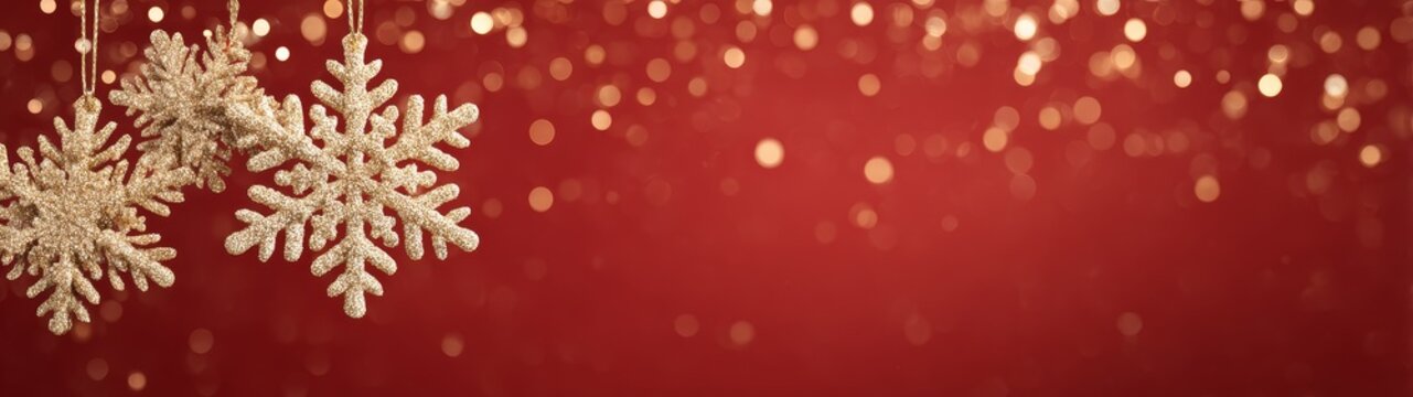 Elegant red and gold christmas sale banner with luxury background festive ornaments and shiny lights